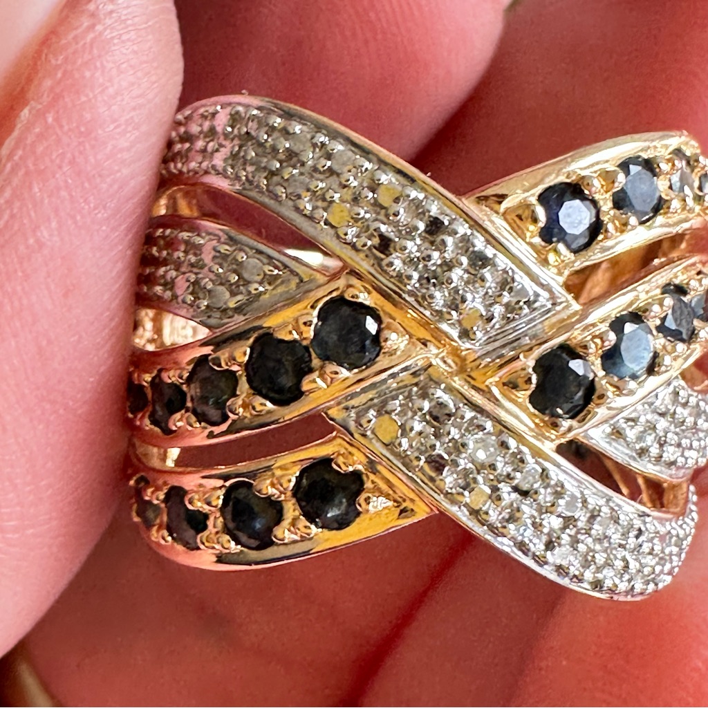 Sapphire And Diamond Weave Style Gold Over Sterling Ring Size 8.75